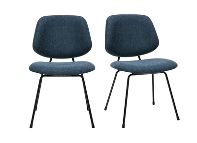 Sedie di design in tessuto effetto velluto testurizzato blu scuro e metallo nero (lotto di 2) BARNET