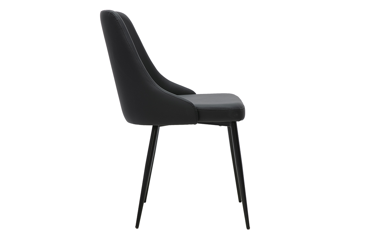 Sedia di design nera CULT vista di profilo con rivestimento in poliuretano e base in metallo nero.
