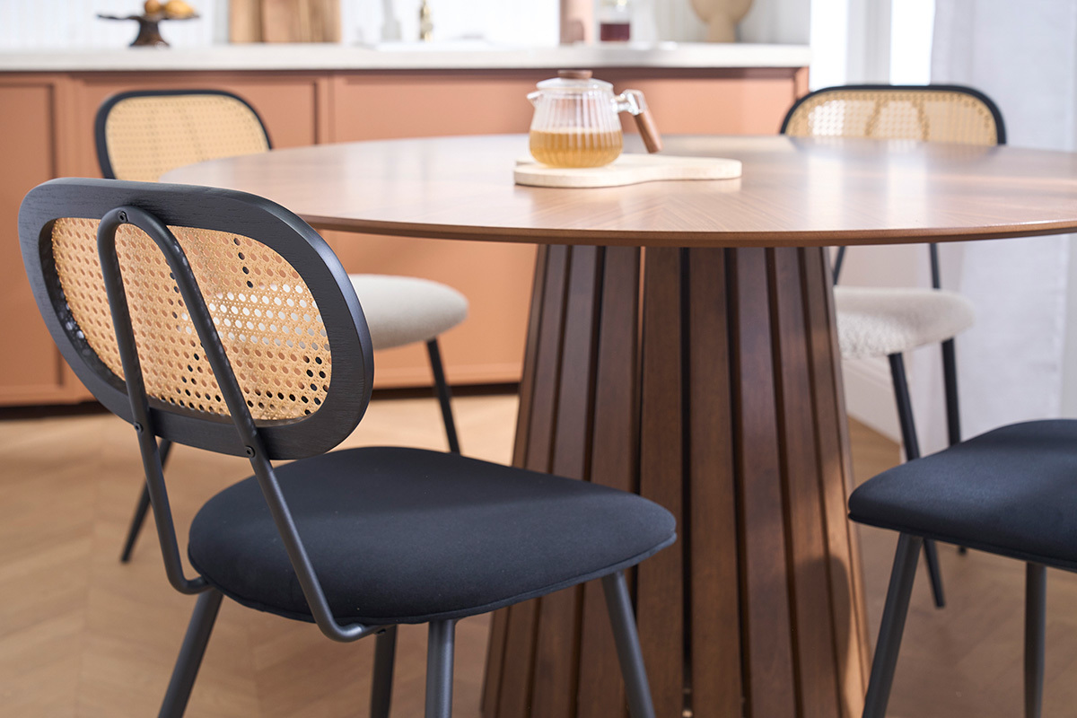 Sedie di design nere in velluto, metallo e rattan intrecciato (set di 2) SWANN