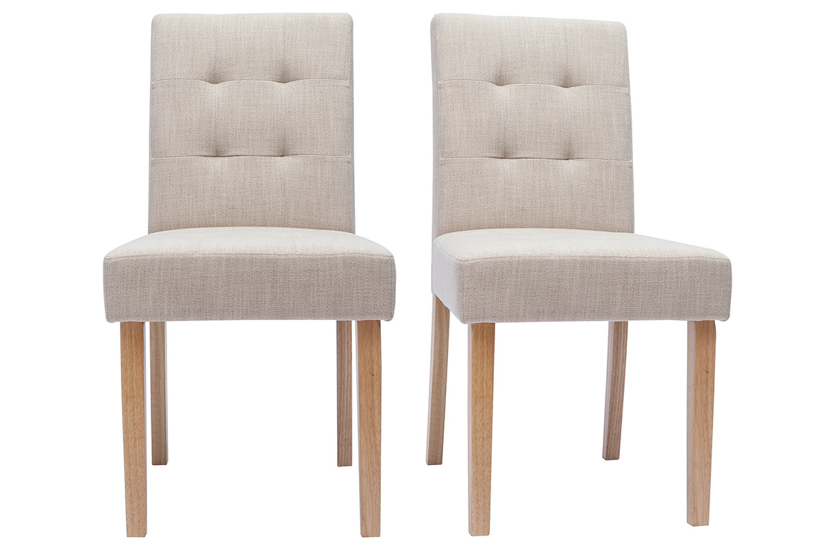 Sedie imbottite in tessuto beige naturale e legno (set di 2) ESTER