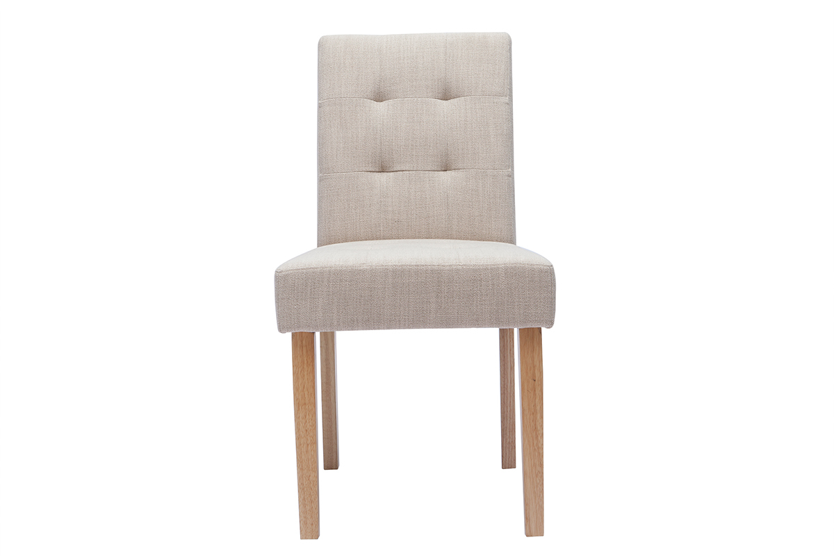 Sedie imbottite in tessuto beige naturale e legno (set di 2) ESTER