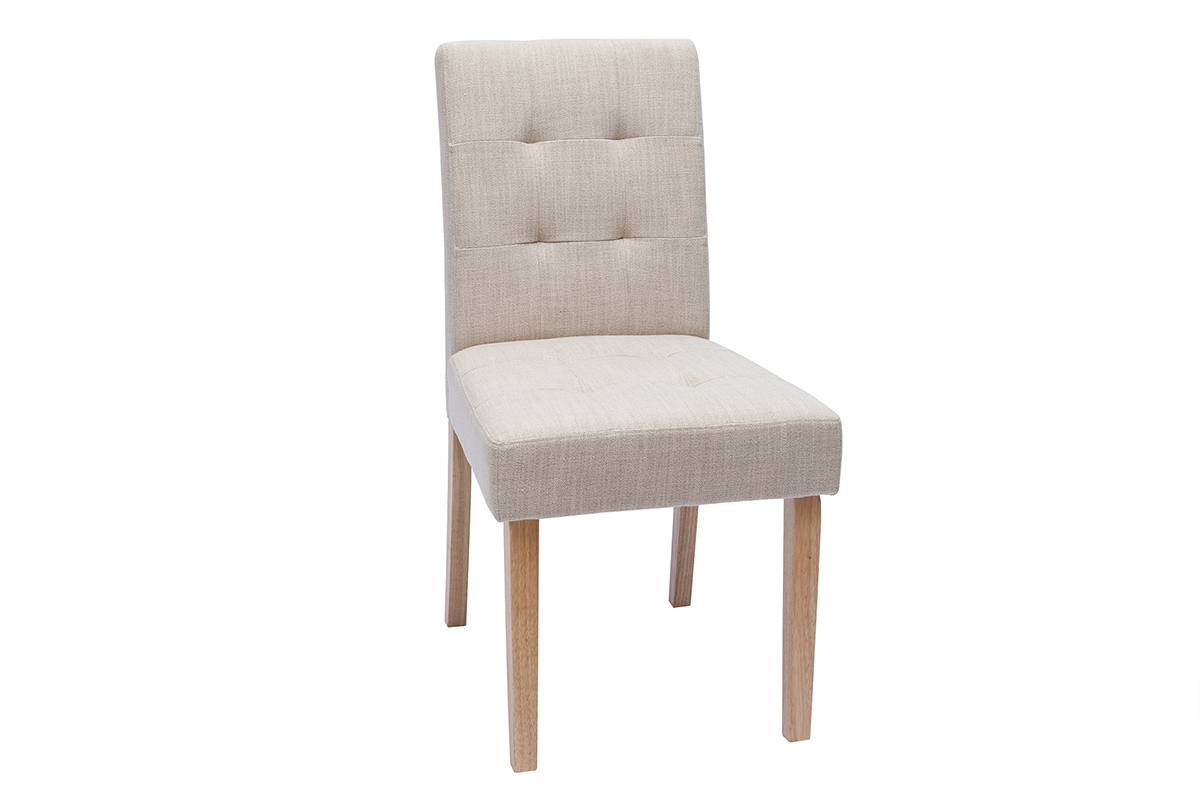 Sedie imbottite in tessuto beige naturale e legno (set di 2) ESTER
