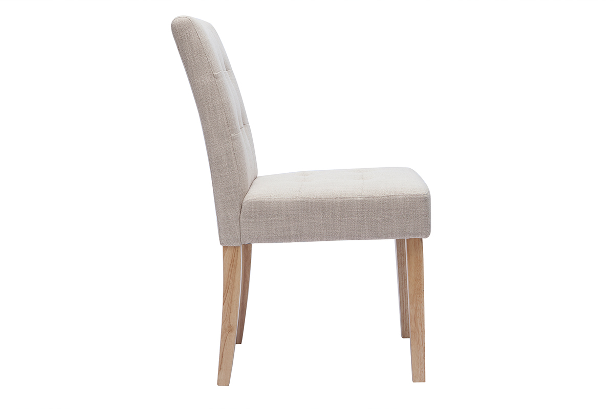 Sedie imbottite in tessuto beige naturale e legno (set di 2) ESTER