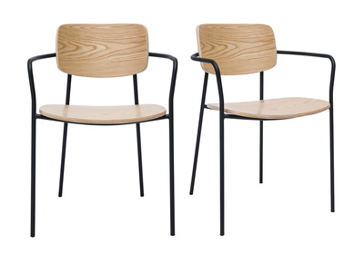Sedie in legno chiaro di quercia e metallo nero (set di 2) SUSAN