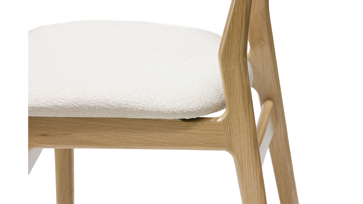 Sedie in legno chiaro massello di rovere e tessuto effetto lana boucl cru (set di 2) LOUISA