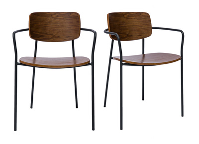 Sedie in legno scuro noce e metallo nero (set da 2) SUSAN
