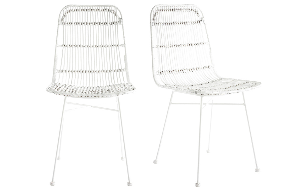 Sedie in rattan bianco set di 2 MALACCA