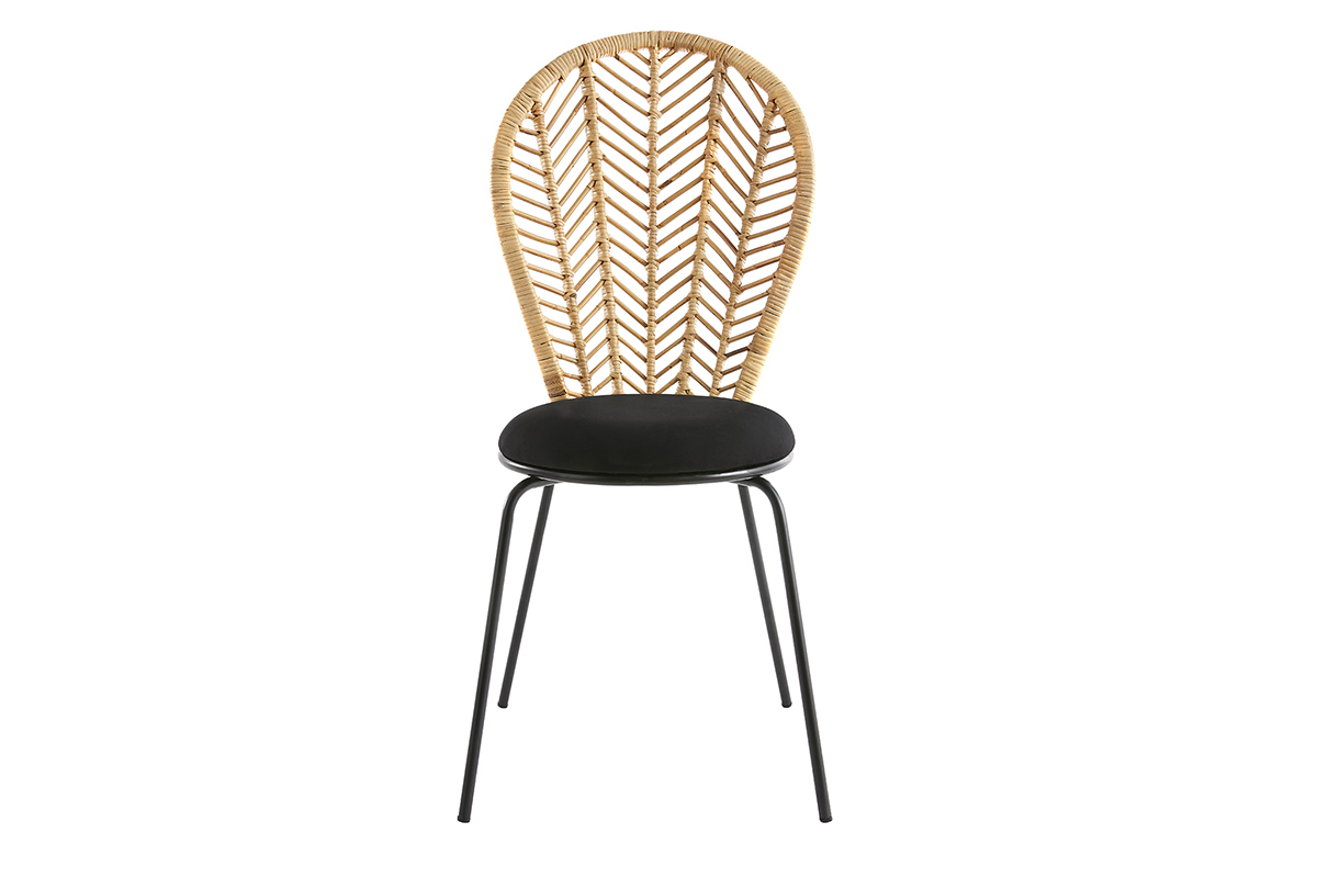Sedie in rattan, tessuto e metallo nero (set di 2) PEACOCK