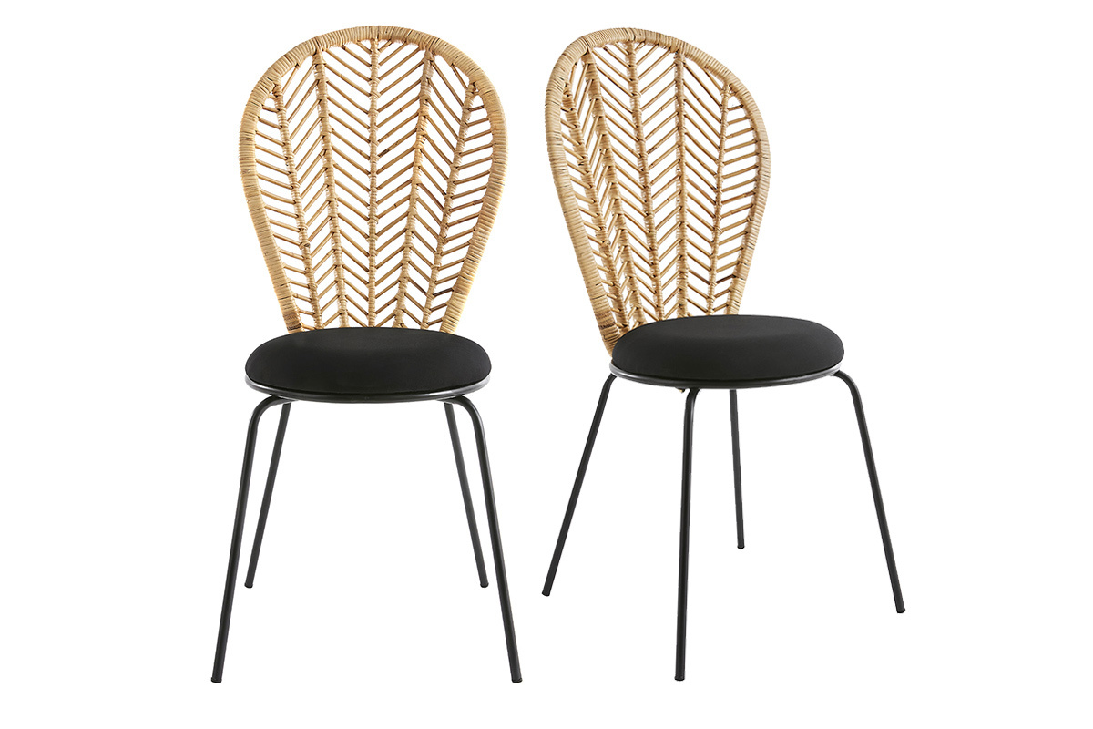 Sedie in rattan, tessuto e metallo nero (set di 2) PEACOCK