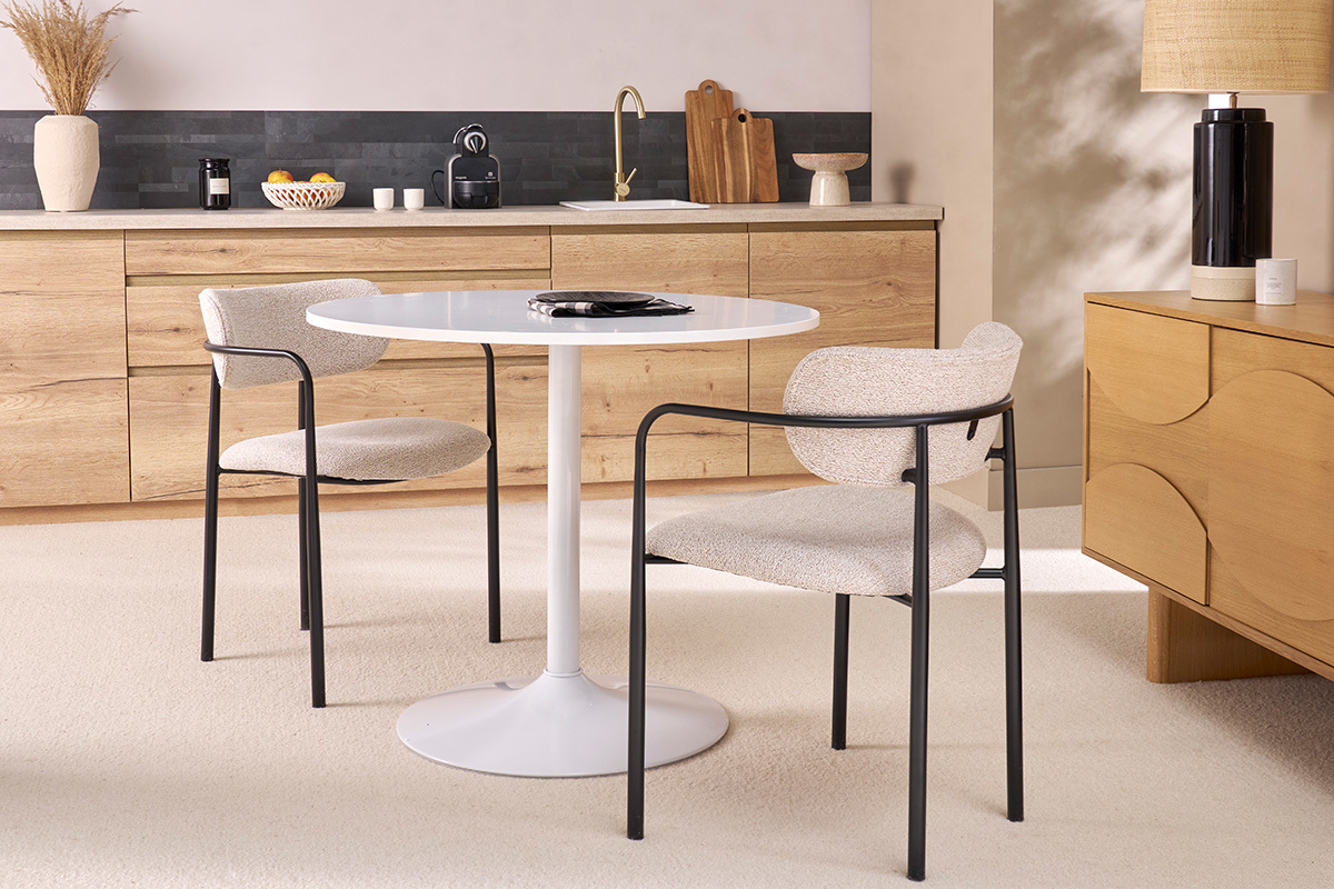 Sedie in tessuto beige testurizzato e metallo nero (set di 2) SWIFT