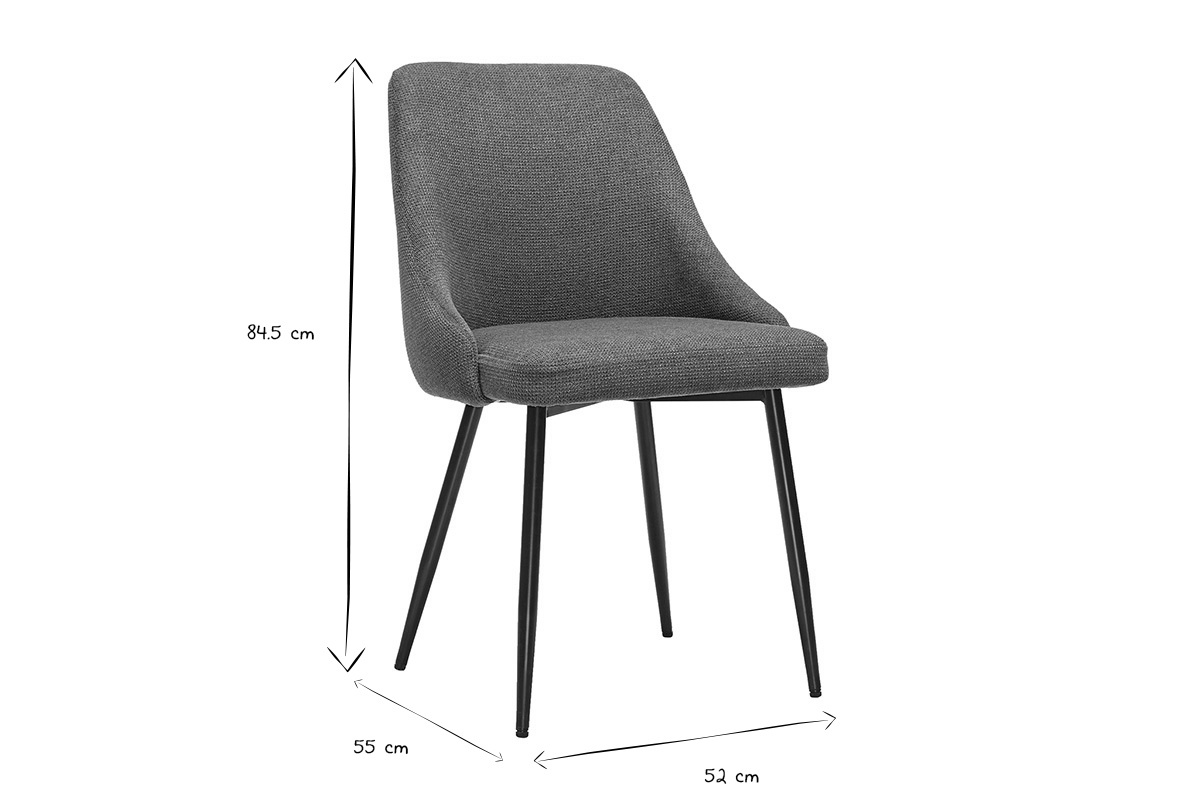 Dimensioni della sedia HASTA: altezza 84,5 cm, larghezza 55 cm, profondit� 52 cm in bianco e nero.
