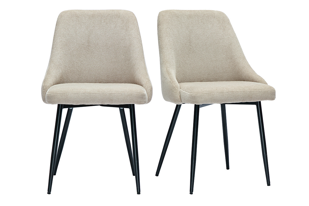 Sedie in tessuto ciniglia beige e metallo nero (set di 2) HASTA