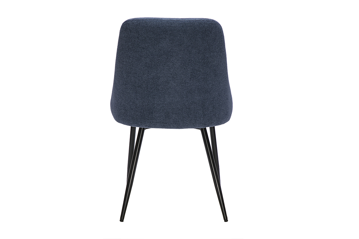 Sedia HASTA en tissu chenille bleu fonc� vue de dos avec pieds en m�tal noir.