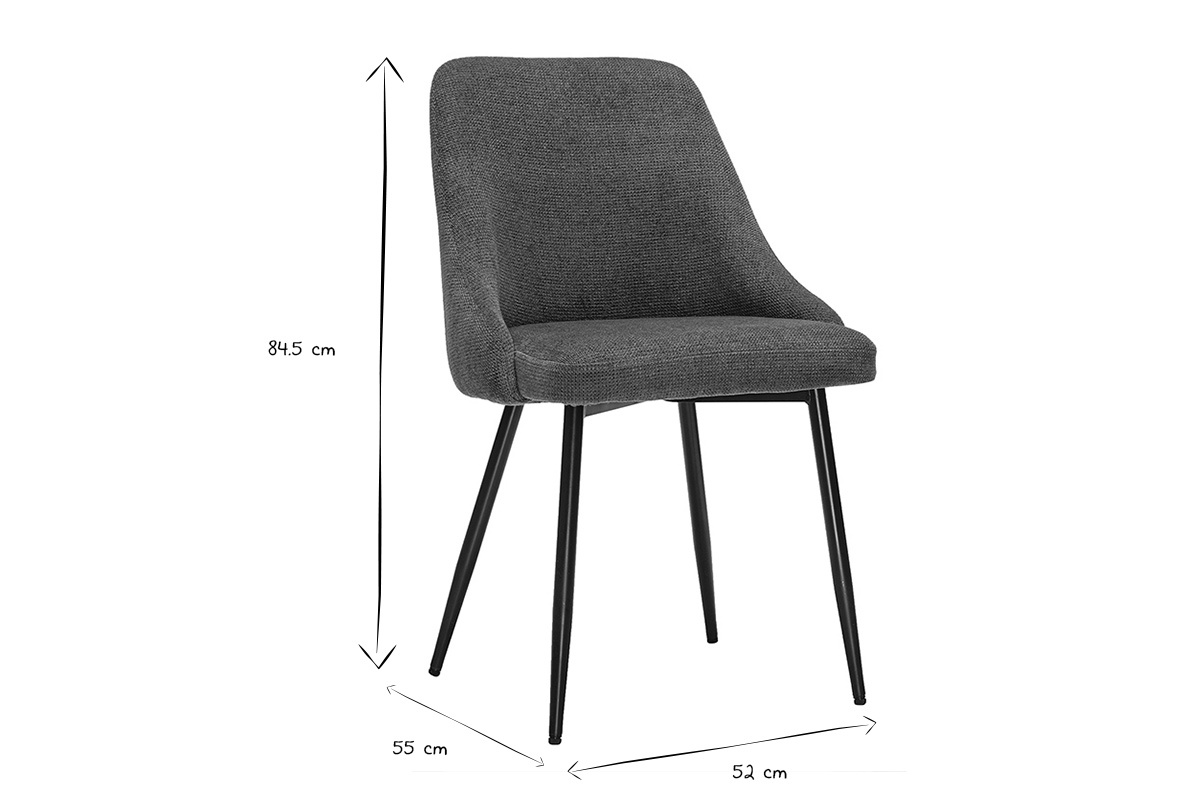 Dimensioni di una sedia HASTA: altezza 84,5 cm, larghezza 55 cm, profondit� 52 cm, in nero e bianco