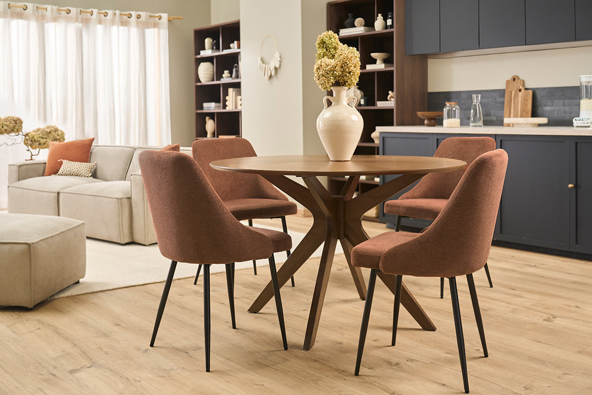 Sedie in tessuto ciniglia terra bruciata e metallo nero (set di 2) HASTA