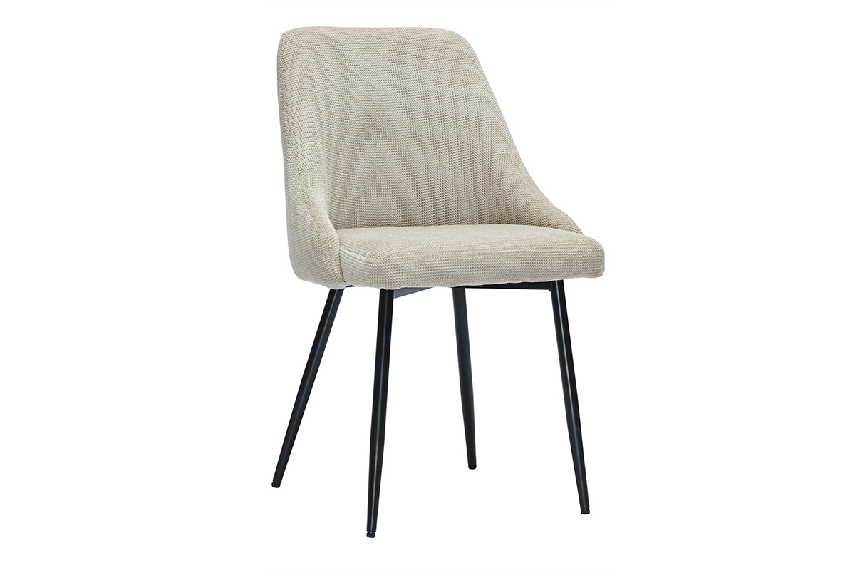 Sedie in tessuto ciniglia testurato beige e metallo nero (set di 2) HASTA