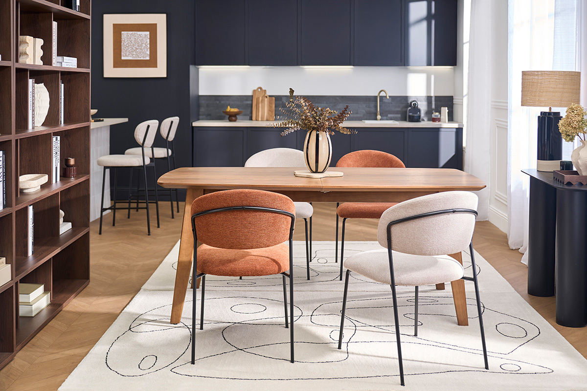 Sedie in tessuto effetto velluto beige testurizzato e metallo nero (set di 2) BENTA