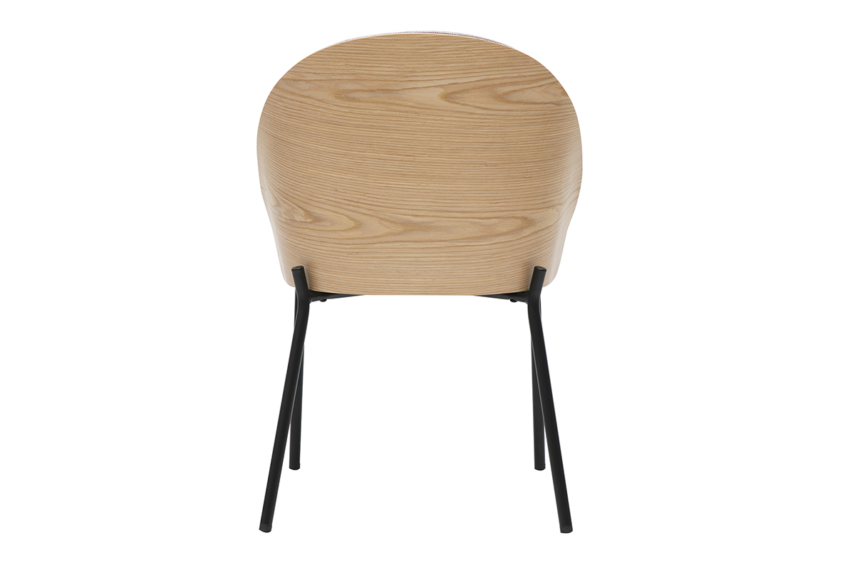 Sedia TUCSON vista da dietro, legno chiaro e gambe in metallo nero.