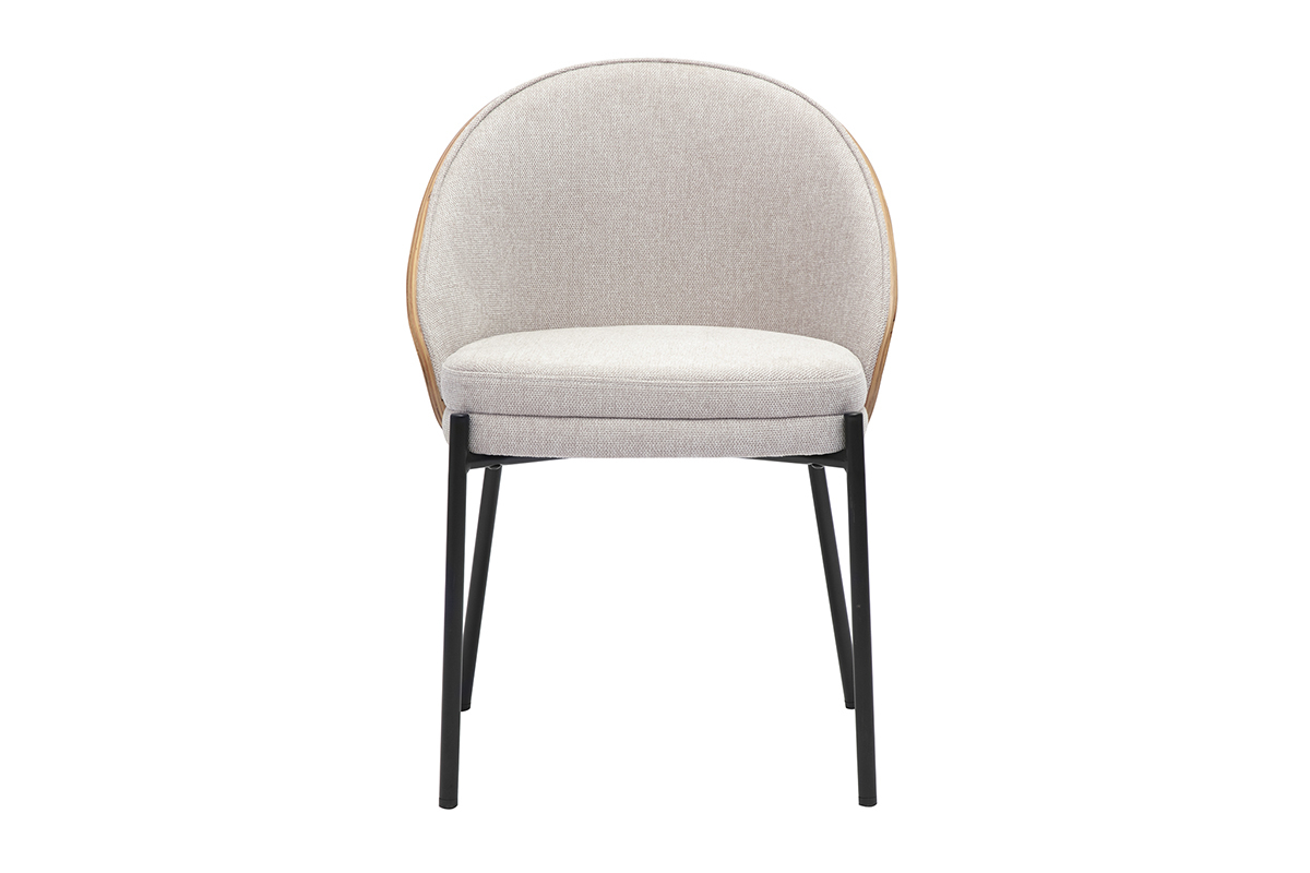 Sedia in tessuto effetto velluto beige, vista frontale.