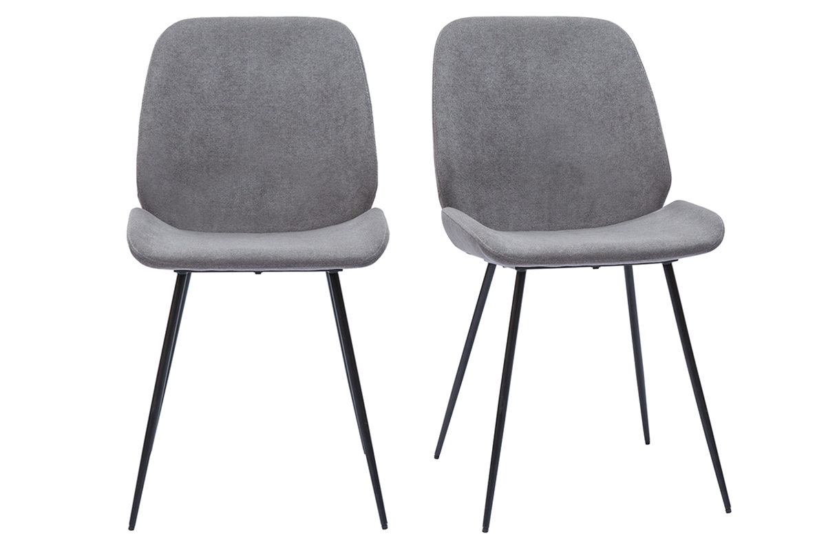 Sedie in tessuto effetto velluto grigio e base metallo nero (set di 2) KAOLY