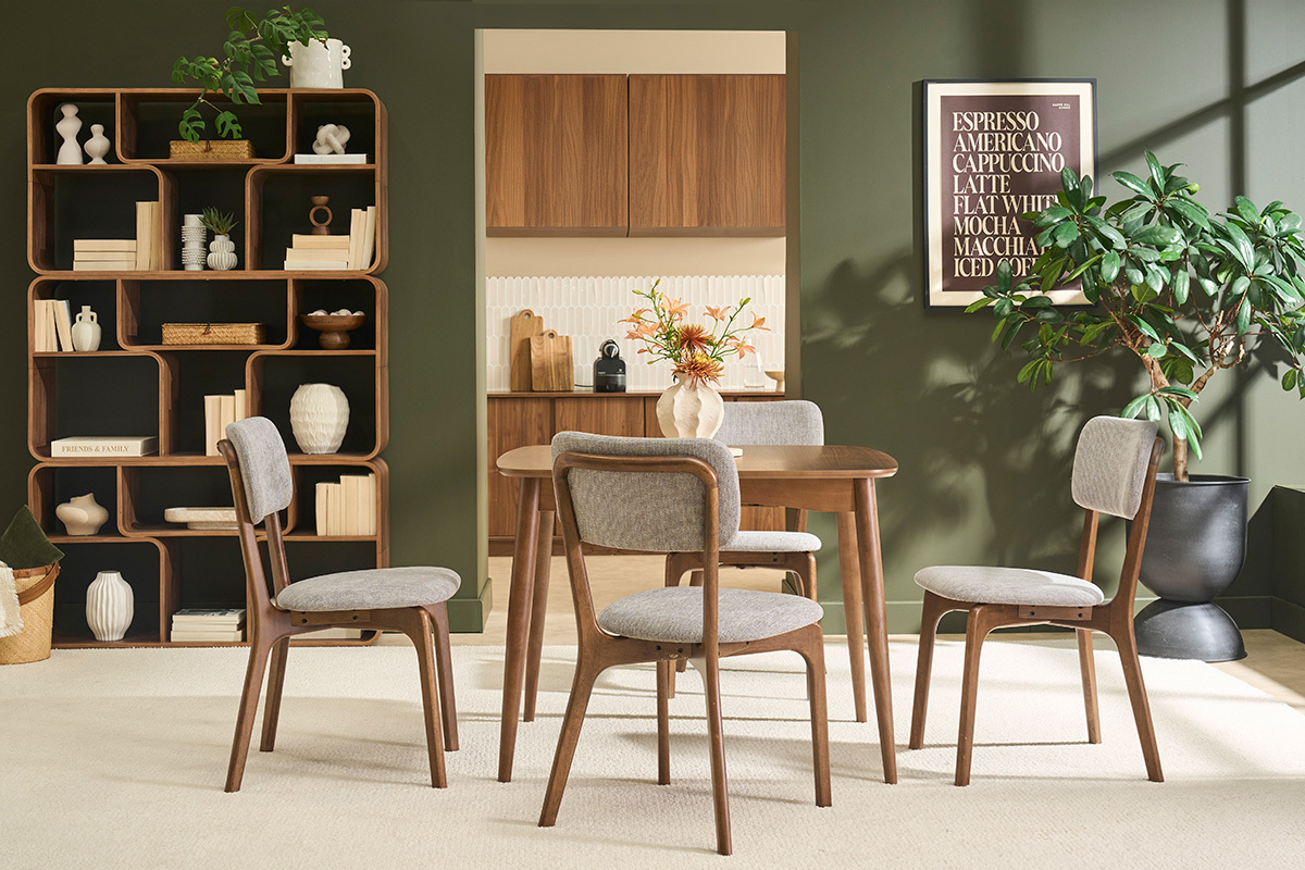 Sedie in tessuto effetto velluto grigio testurizzato e legno scuro (set di 2) JOCA