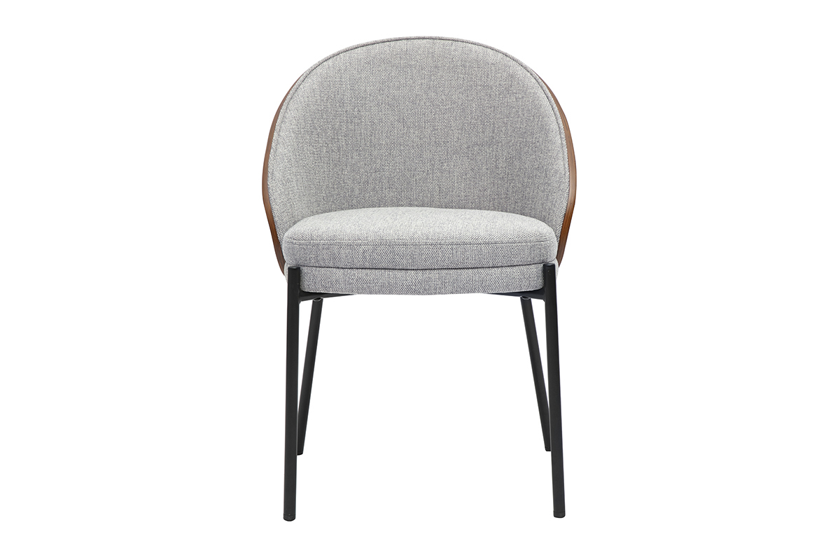 Sedia TUCSON grigia effetto velluto, legno scuro, metallo nero, vista frontale.