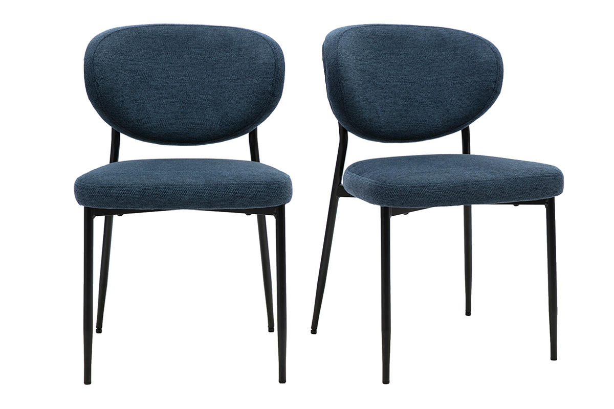 Set di 2 sedie BREKA in tessuto blu scuro con base in metallo nero, vista frontale