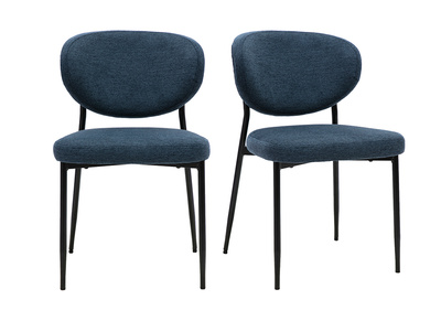 Sedie in tessuto effetto velluto strutturato blu scuro e metallo nero (lotto di 2) BREKA