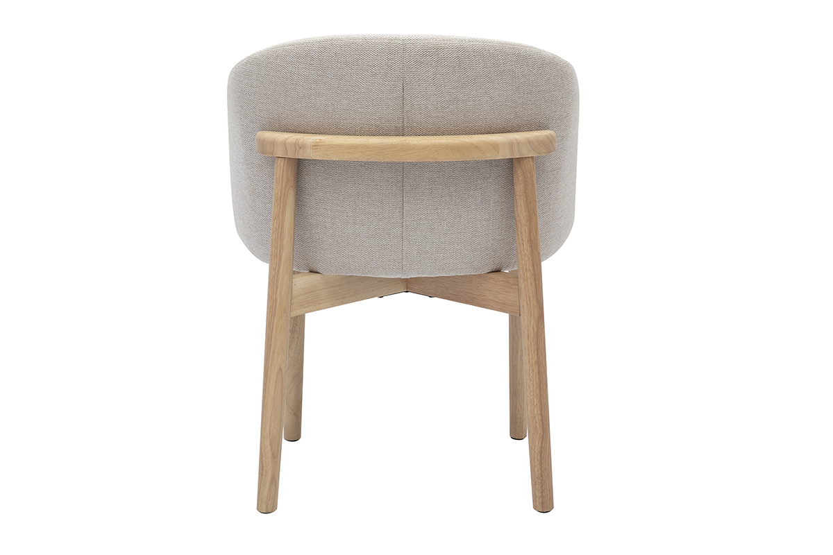 Sedia in tessuto effetto velluto testurizzato beige vista posteriore con gambe in legno chiaro.