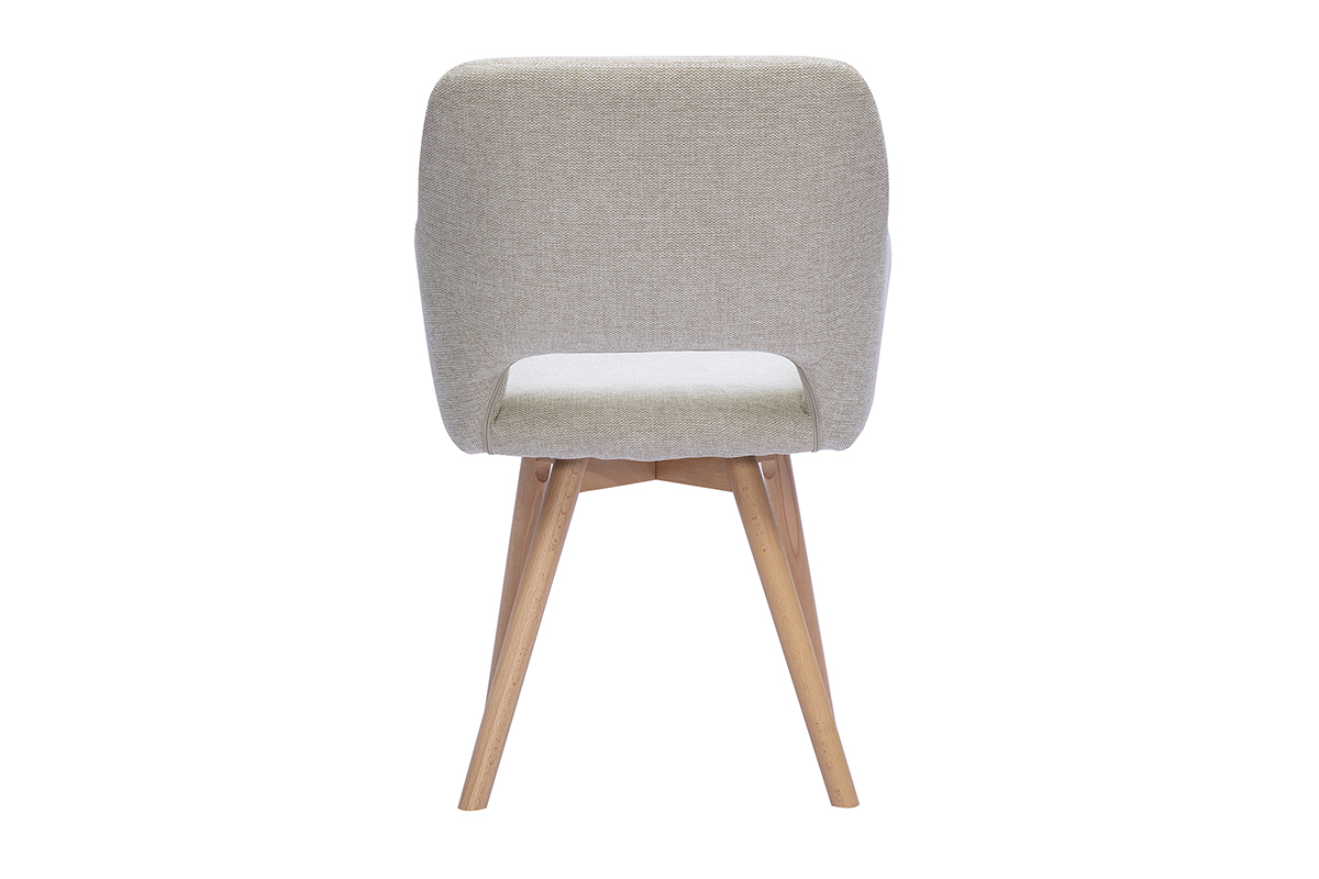 Chaise in tessuto effetto velluto testurizzato beige, vista posteriore con gambe in legno chiaro.