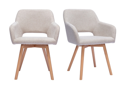 Sedie in tessuto effetto velluto testurizzato beige e legno chiaro (lotto di 2) LAURETTE