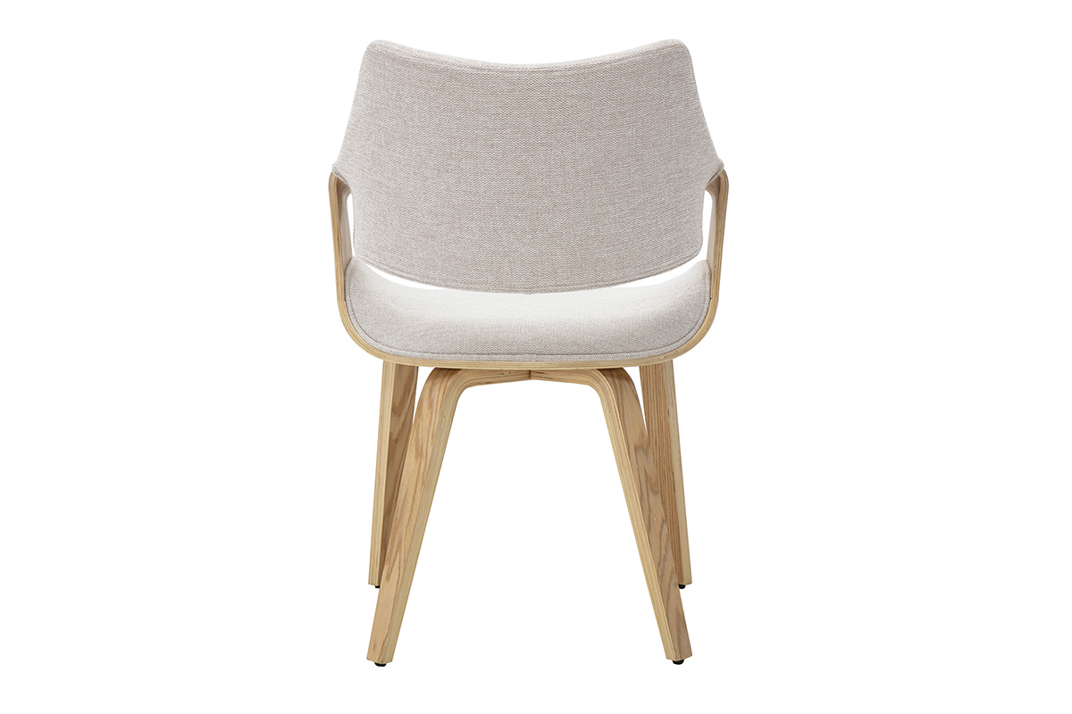 Sedia SEVAN in tessuto beige vista posteriore con gambe in legno chiaro