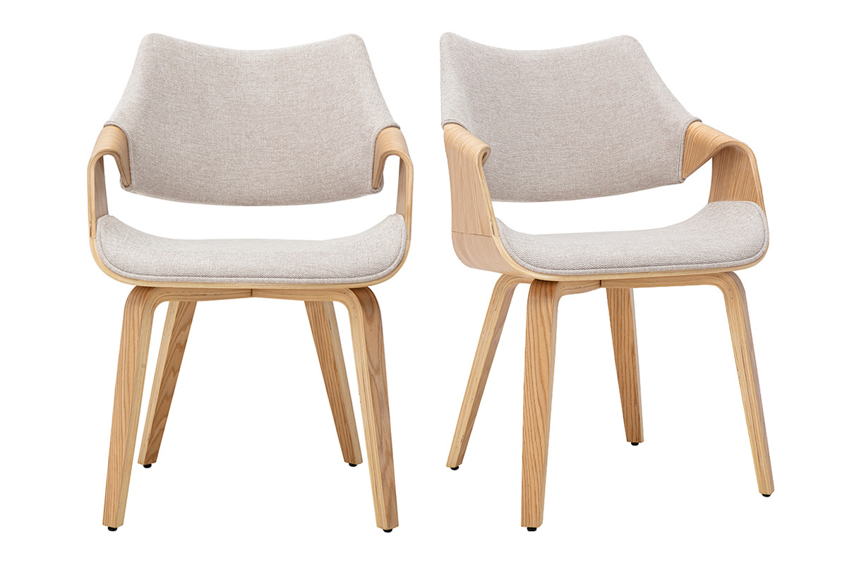 Sedie in tessuto effetto velluto testurizzato beige e legno chiaro (lotto di 2) SEVAN