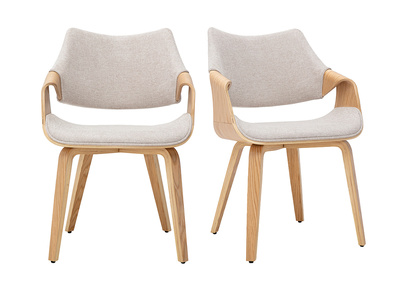 Sedie in tessuto effetto velluto testurizzato beige e legno chiaro (lotto di 2) SEVAN