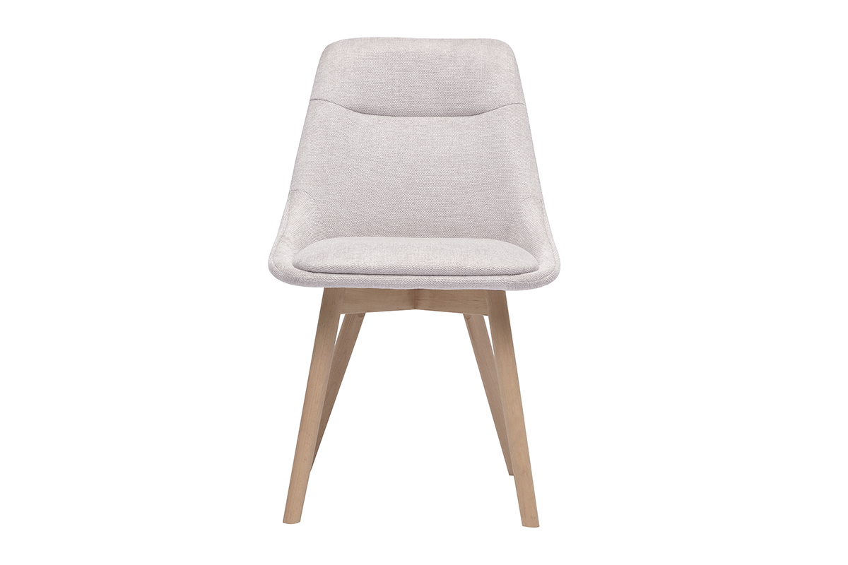 Sedia ALESS in tessuto beige effetto velluto vista frontale, gambe in legno chiaro.
