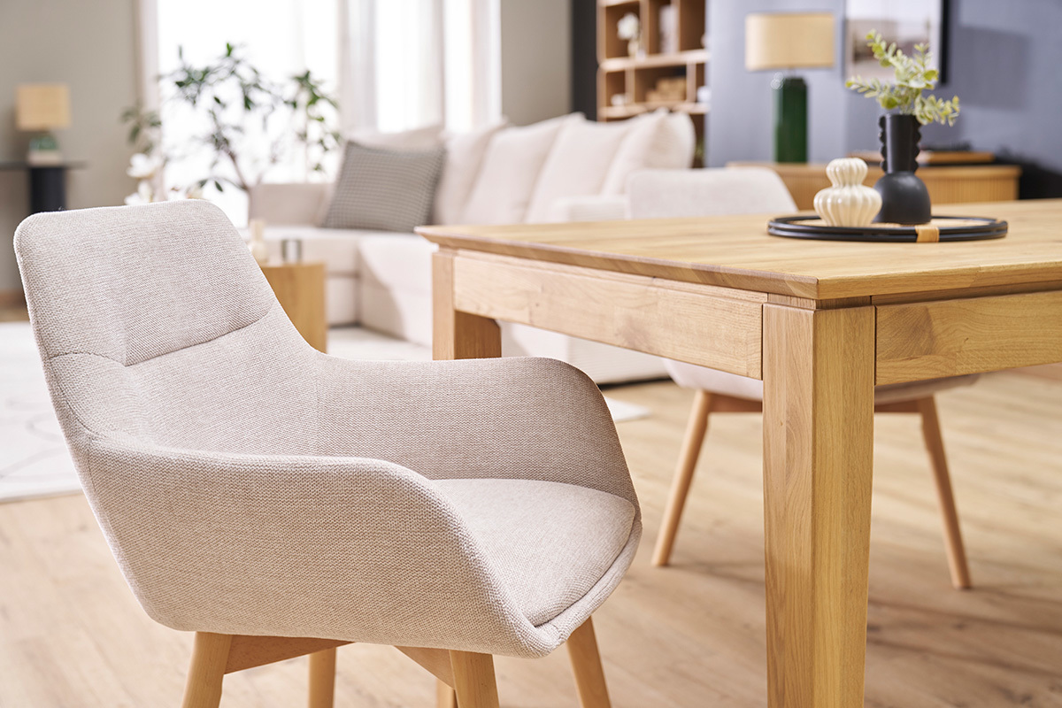 Sedie in tessuto effetto velluto testurizzato beige e legno chiaro (set di 2) ALESS