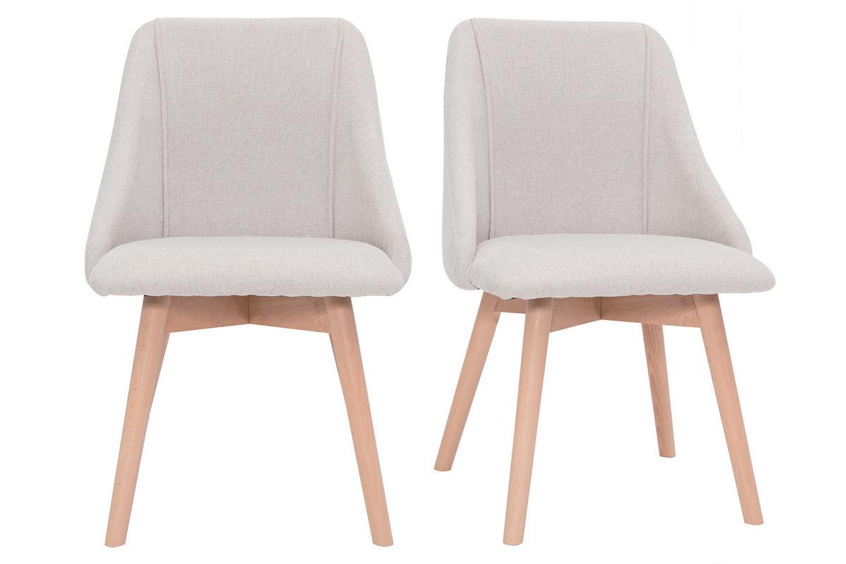 Sedie in tessuto effetto velluto testurizzato beige e legno chiaro (set di 2) HIGGINS