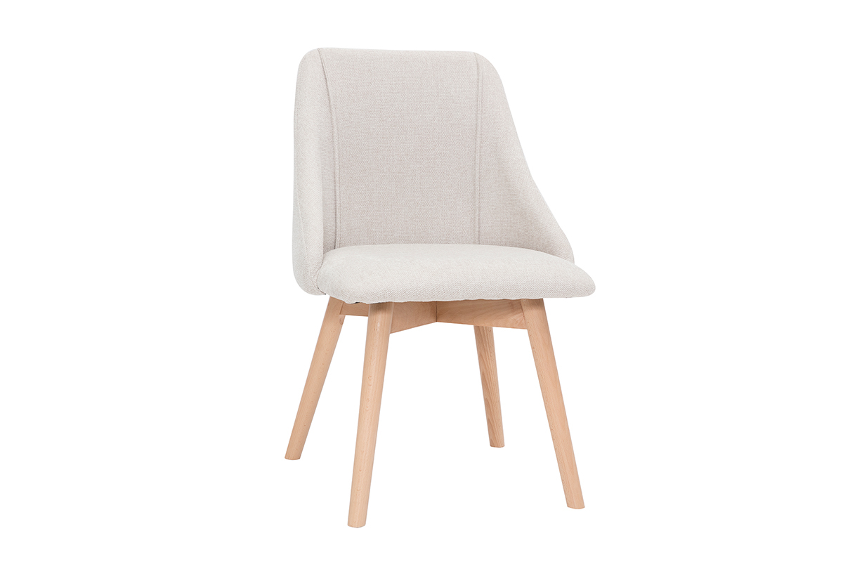 Sedie in tessuto effetto velluto testurizzato beige e legno chiaro (set di 2) HIGGINS