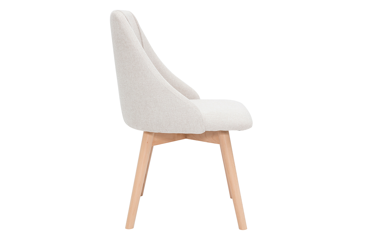 Sedie in tessuto effetto velluto testurizzato beige e legno chiaro (set di 2) HIGGINS