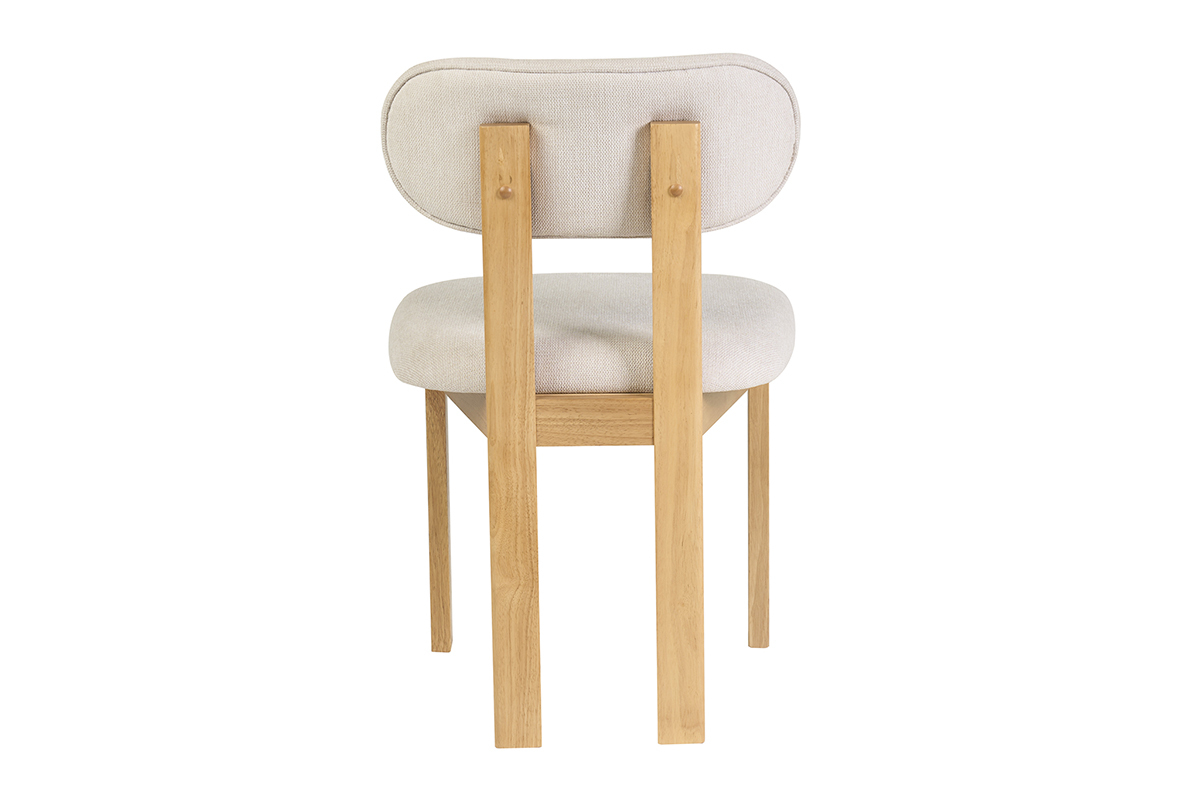 Sedia NORMI beige in tessuto effetto velluto, vista da dietro con struttura in legno chiaro di frassino.