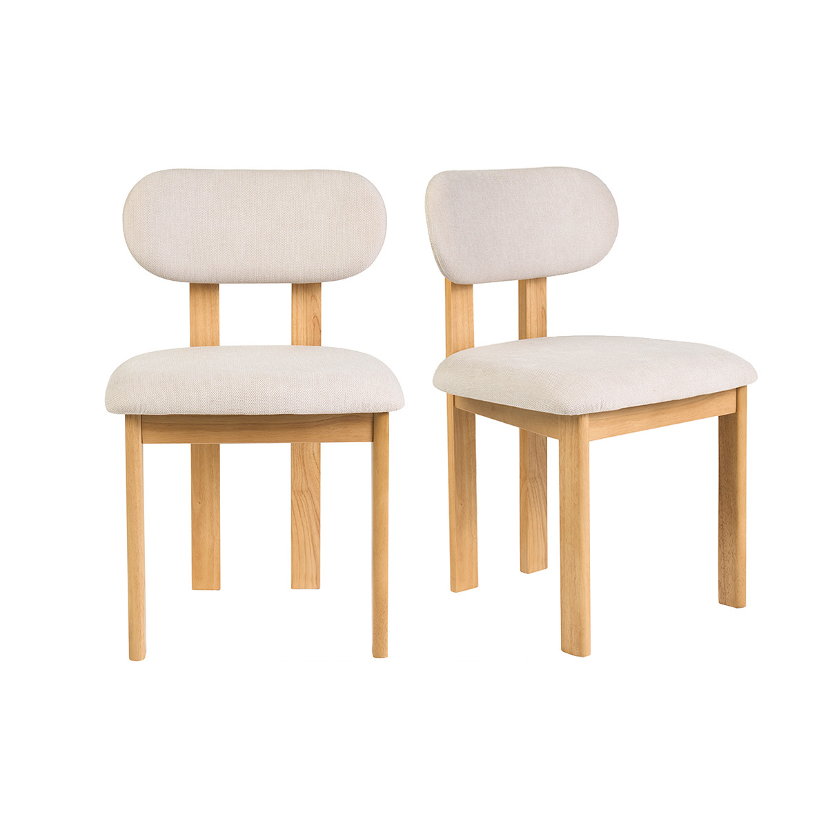Sedie in tessuto effetto velluto testurizzato beige e legno chiaro frassino (lotto di 2) NORMI