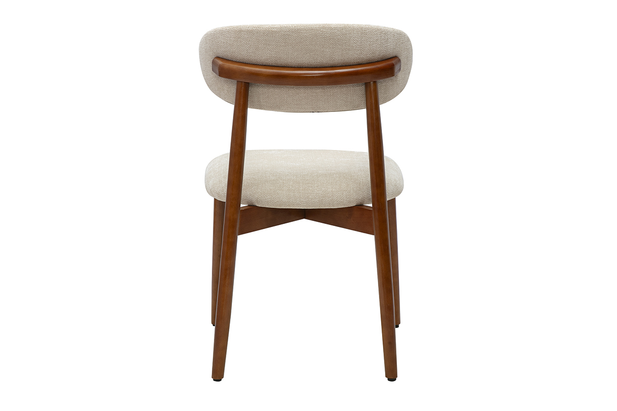Sedia SIAME beige in tessuto effetto velluto, vista da dietro, con struttura in legno scuro.