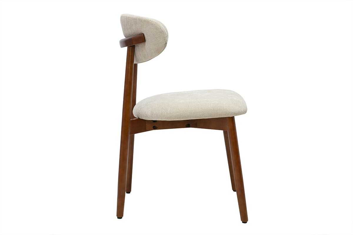 Sedia SIAME in tessuto beige effetto velluto, vista di profilo, con struttura in legno scuro