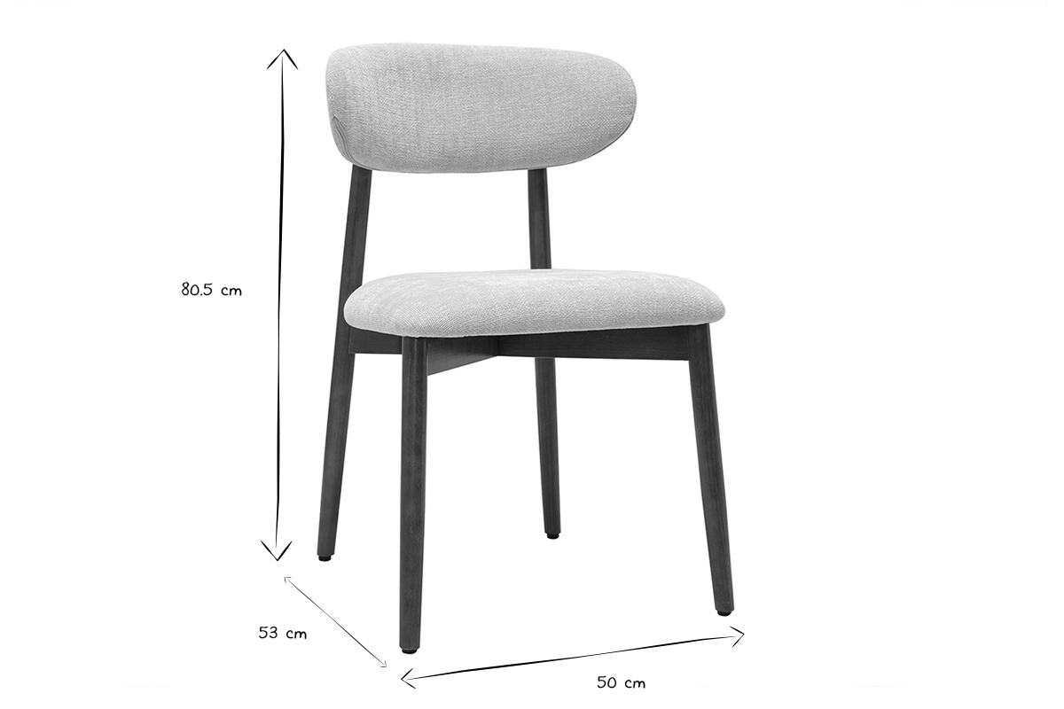 Dimensioni della sedia SIAME: L50 x P53 x H80,5 cm in nero e bianco.
