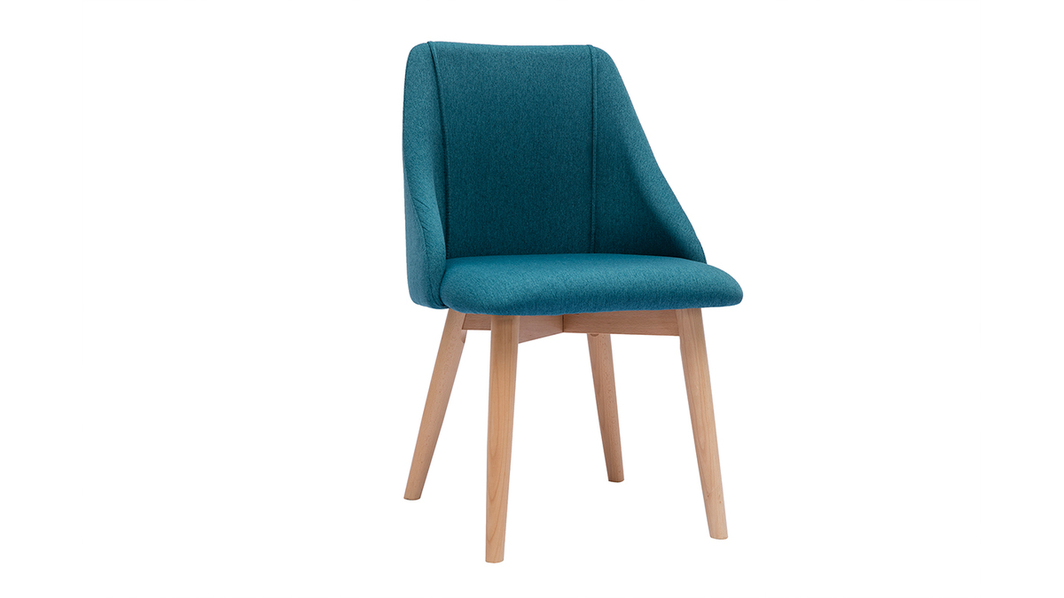 Sedie in tessuto effetto velluto testurizzato blu anatra e legno massello chiaro (set di 2) HIGGINS