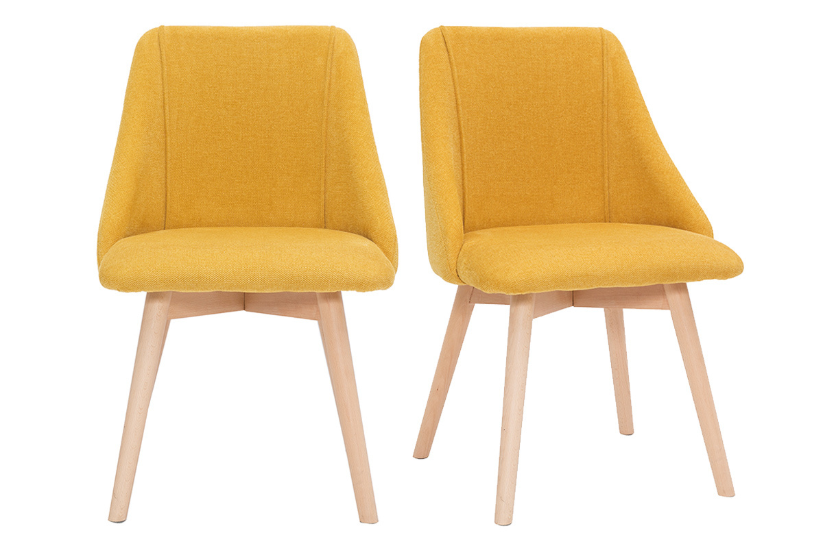 Sedie in tessuto effetto velluto testurizzato giallo senape e legno massello (set di 2) HIGGINS
