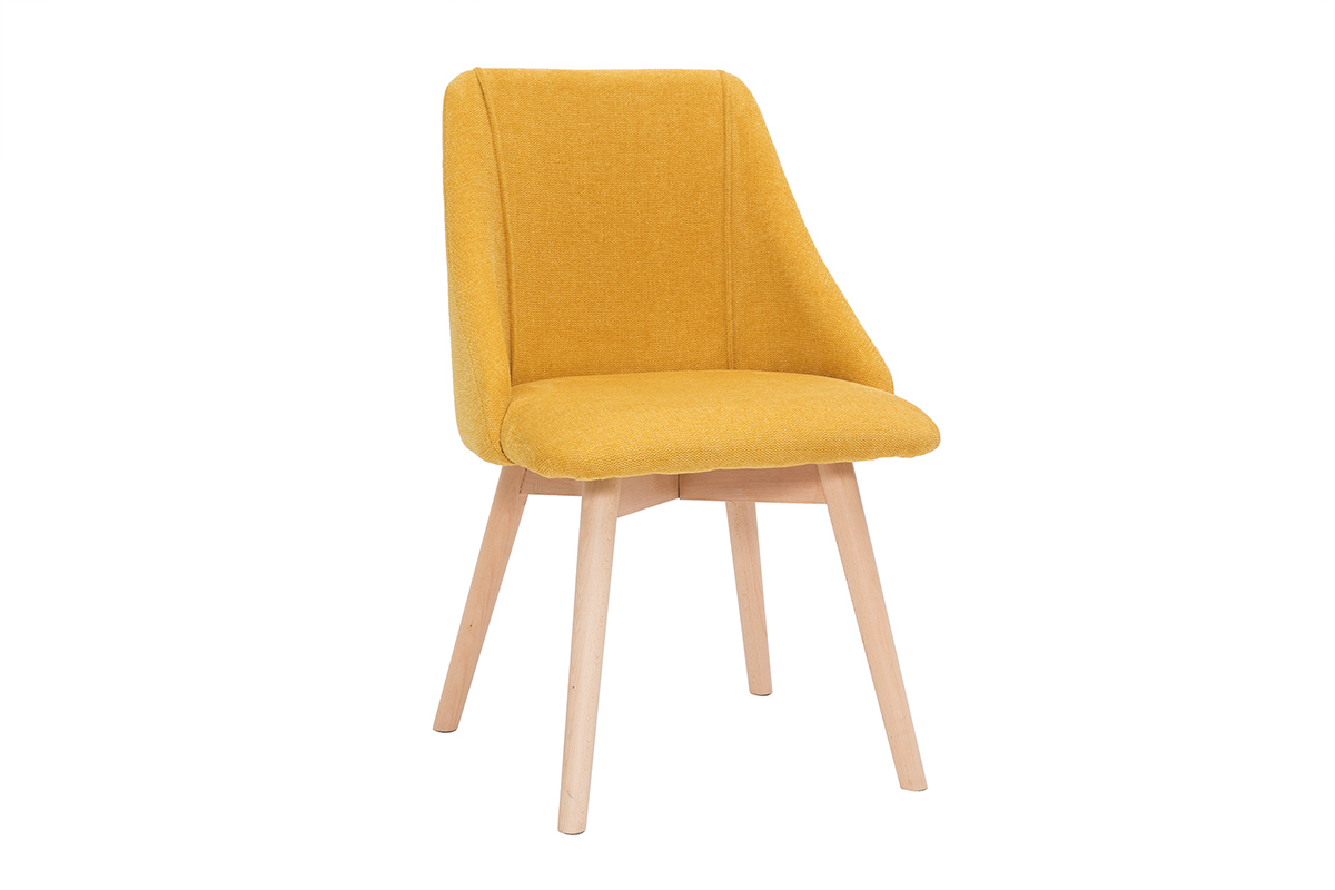 Sedie in tessuto effetto velluto testurizzato giallo senape e legno massello (set di 2) HIGGINS