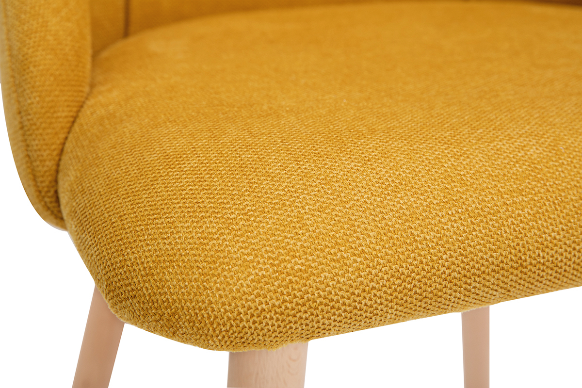 Sedie in tessuto effetto velluto testurizzato giallo senape e legno massello (set di 2) HIGGINS