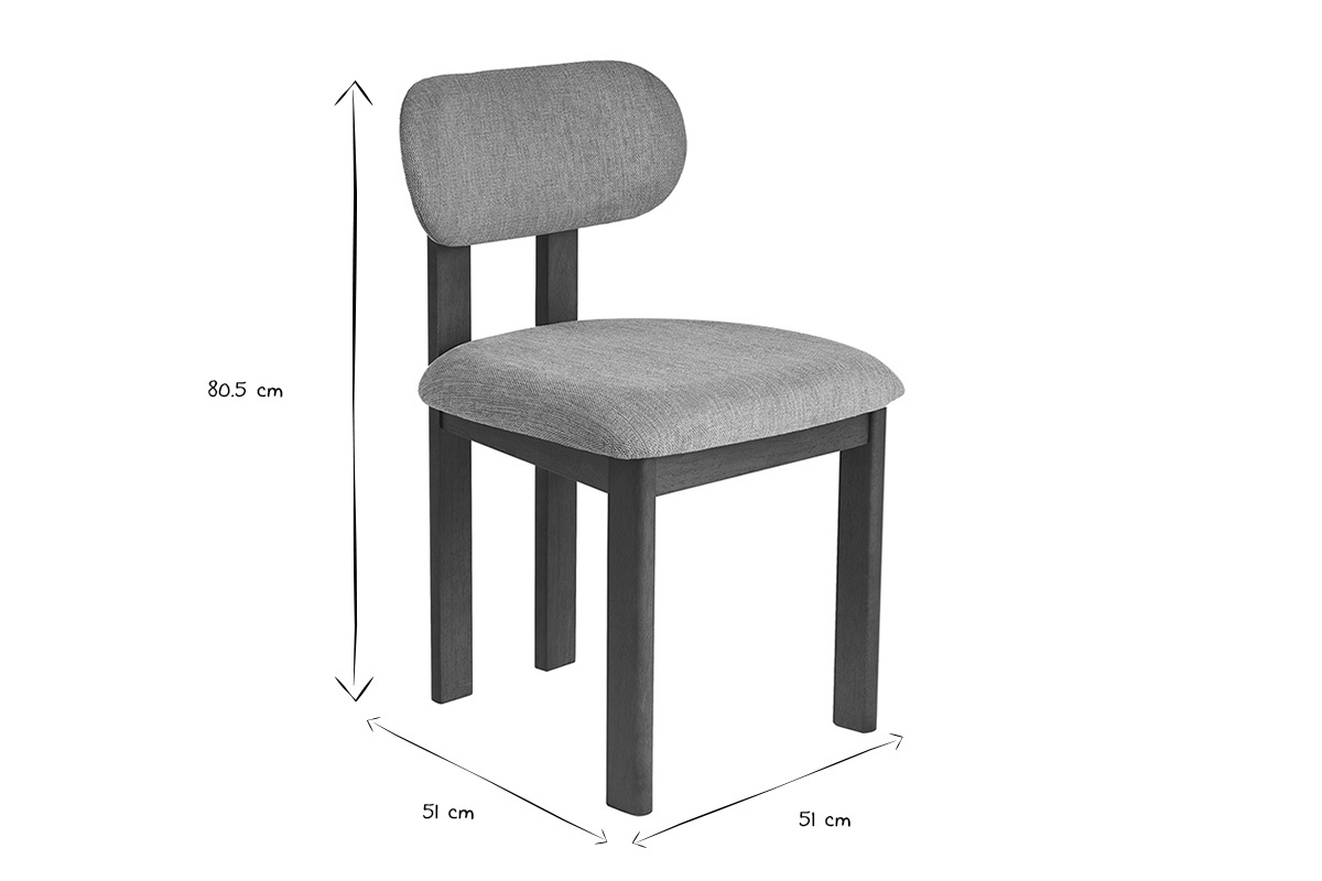 Dimensioni delle sedie NORMI: altezza 80,5 cm, larghezza 51 cm, profondit� 51 cm, in bianco e nero.