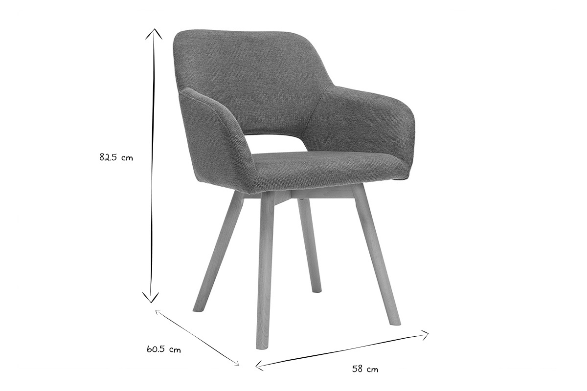 Dimensioni della sedia LAURETTE in bianco e nero: L58 x P60,5 x H82,5 cm